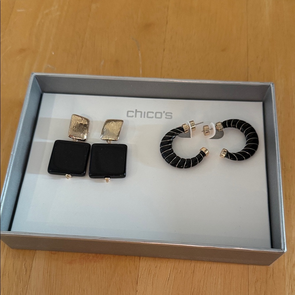 Chico's Black and Gold Fashion Earring Duo